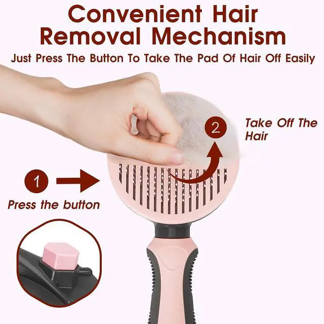 Alt view image 4 of 7 - Pet Hair Brush, Cat Brush Self Cleaning Slicker Brush, Dog Brush for Shedding and Grooming, Pet Brush for Short and Long Haired Dogs Cats Rabbits, Removes Loose Undercoat & Tangled Hair (Pink)
