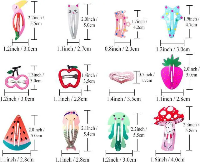 Alt view image 3 of 6 - Girls Hair Clips Barrettes, Funtopia 80 Pcs Metal Snap Hair Clips for Kids | Lovely Animal Fruit Printed Pattern Snap Barrettes Hair Pins, Colorful Cartoon Design Hairpins for Kids Girls Teens Pets