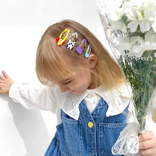 Alt view image 2 of 6 - Girls Hair Clips Barrettes, Funtopia 80 Pcs Metal Snap Hair Clips for Kids | Lovely Animal Fruit Printed Pattern Snap Barrettes Hair Pins, Colorful Cartoon Design Hairpins for Kids Girls Teens Pets