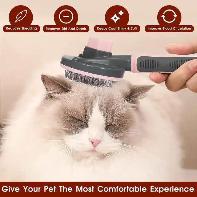 Alt view image 7 of 7 - Pet Hair Brush, Cat Brush Self Cleaning Slicker Brush, Dog Brush for Shedding and Grooming, Pet Brush for Short and Long Haired Dogs Cats Rabbits, Removes Loose Undercoat & Tangled Hair (Pink)