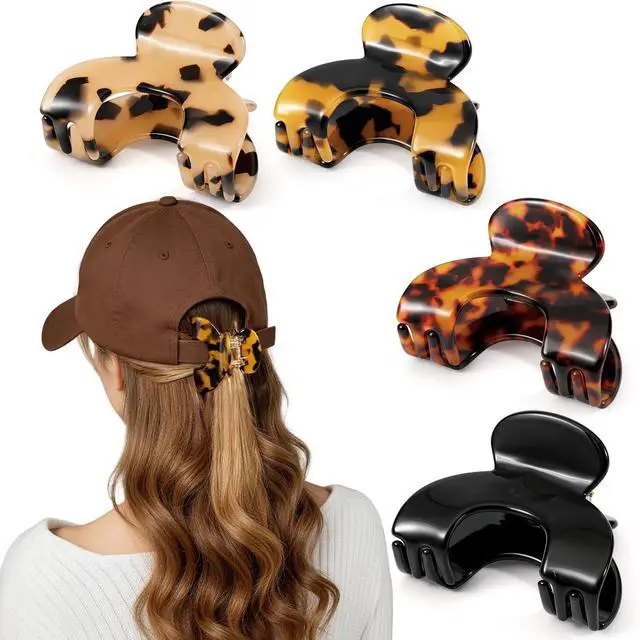 Main image of 4pcs Small Hat Claw Clip for Thin Short Hair, 2.2 Inch Hair Clip for Women | Hat-Friendly Claw Clips for Truck Hat, Acetate Baseball Hat Hair Clips for Half Up Half Down Hair, Tortoise Shell Color