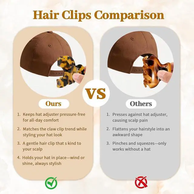 Alt view image 2 of 7 - 4pcs Small Hat Claw Clip for Thin Short Hair, 2.2 Inch Hair Clip for Women | Hat-Friendly Claw Clips for Truck Hat, Acetate Baseball Hat Hair Clips for Half Up Half Down Hair, Tortoise Shell Color