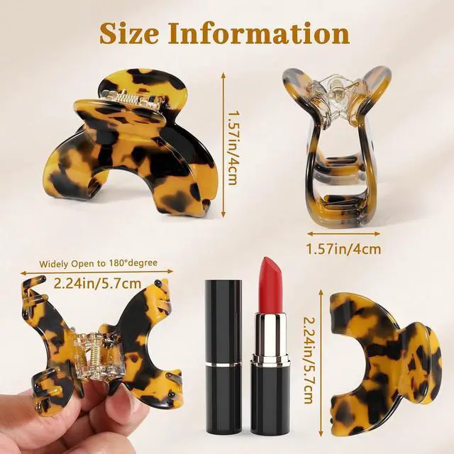 Alt view image 3 of 7 - 4pcs Small Hat Claw Clip for Thin Short Hair, 2.2 Inch Hair Clip for Women | Hat-Friendly Claw Clips for Truck Hat, Acetate Baseball Hat Hair Clips for Half Up Half Down Hair, Tortoise Shell Color