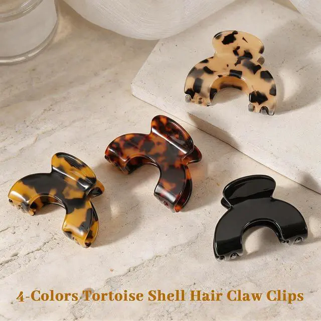 Alt view image 7 of 7 - 4pcs Small Hat Claw Clip for Thin Short Hair, 2.2 Inch Hair Clip for Women | Hat-Friendly Claw Clips for Truck Hat, Acetate Baseball Hat Hair Clips for Half Up Half Down Hair, Tortoise Shell Color