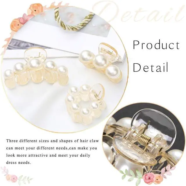 Alt view image 3 of 7 - Brinie Hair Claw Clamps Champagne Pearl Hair Barrettes Medium Small Non Slip Clips Hair Accessories for Women and Girls (3 PCS)