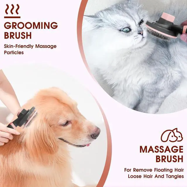 Alt view image 3 of 7 - Pet Hair Brush, Cat Brush Self Cleaning Slicker Brush, Dog Brush for Shedding and Grooming, Pet Brush for Short and Long Haired Dogs Cats Rabbits, Removes Loose Undercoat & Tangled Hair (Pink)