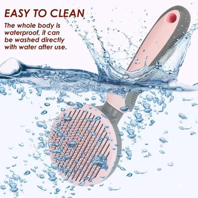 Alt view image 6 of 7 - Pet Hair Brush, Cat Brush Self Cleaning Slicker Brush, Dog Brush for Shedding and Grooming, Pet Brush for Short and Long Haired Dogs Cats Rabbits, Removes Loose Undercoat & Tangled Hair (Pink)