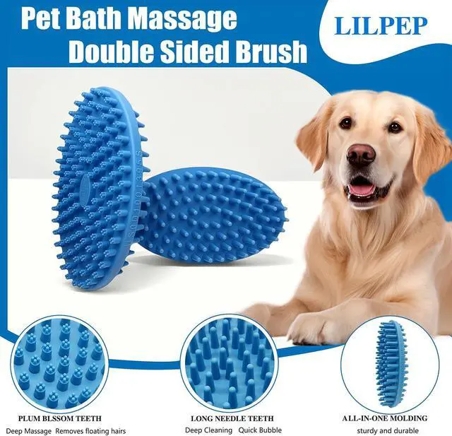 Alt view image 2 of 7 - Lilpep 2-in-1 Dog Bath Brush, Double Sided Soft Rubber Grooming Brush for Shedding, Massaging & Deep Cleaning, Suitable for Short & Long Haired Dogs & Puppies