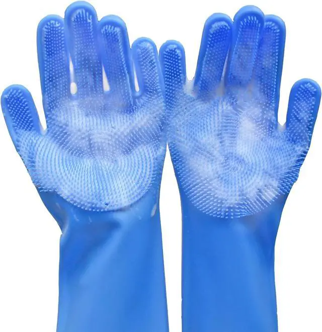 Main image of Silicone Pet Grooming Gloves Dog Washing Gloves for Bathing Massaging | 3,000 Soft Bristles, Non-slip & Extended Sleeves, Heat Resistant & Dishwasher Safe, For Cats and Dogs, Home/Car Cleaning