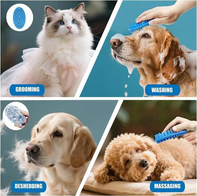 Alt view image 7 of 7 - Lilpep 2-in-1 Dog Bath Brush, Double Sided Soft Rubber Grooming Brush for Shedding, Massaging & Deep Cleaning, Suitable for Short & Long Haired Dogs & Puppies