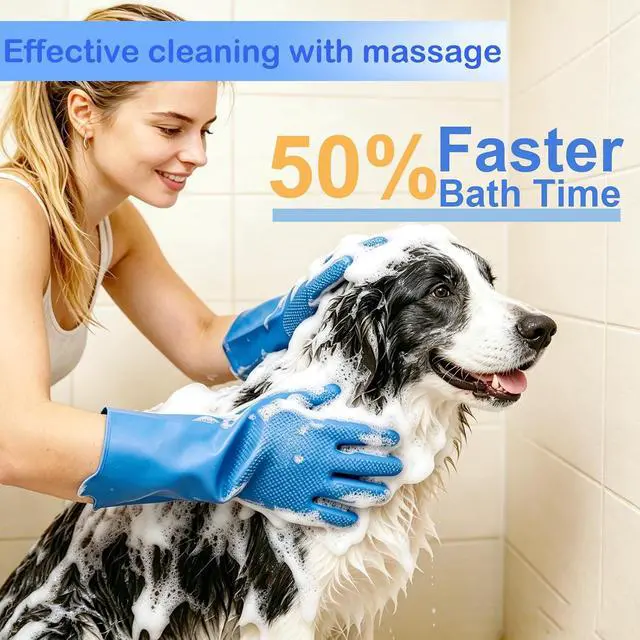 Alt view image 2 of 7 - Silicone Pet Grooming Gloves Dog Washing Gloves for Bathing Massaging | 3,000 Soft Bristles, Non-slip & Extended Sleeves, Heat Resistant & Dishwasher Safe, For Cats and Dogs, Home/Car Cleaning