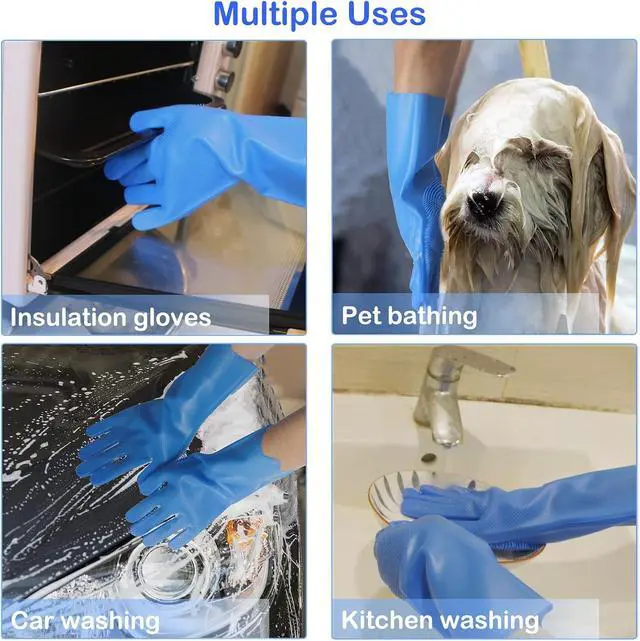 Alt view image 5 of 7 - Silicone Pet Grooming Gloves Dog Washing Gloves for Bathing Massaging | 3,000 Soft Bristles, Non-slip & Extended Sleeves, Heat Resistant & Dishwasher Safe, For Cats and Dogs, Home/Car Cleaning