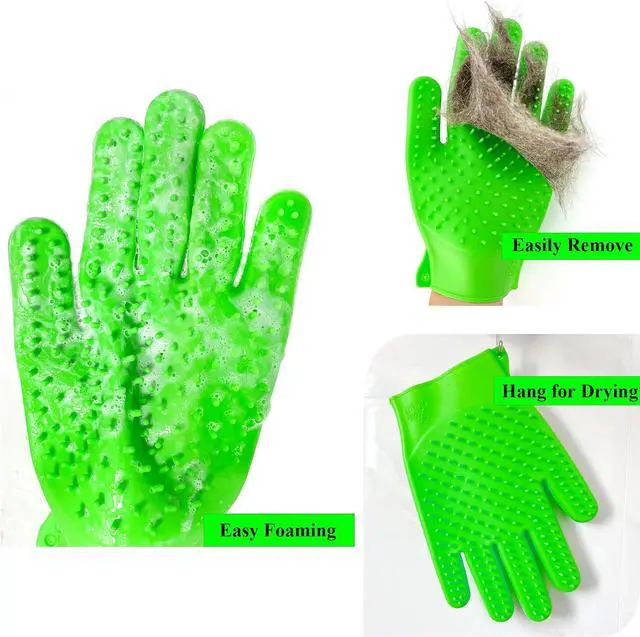 Alt view image 3 of 5 - Pet Grooming Bath Gloves - Double Sided Silicone Hair Removal Mitts for Dogs & Cats, Deshedding & Bathing Brush 2-in-1 for Wet/Dry Use - 2 Pack