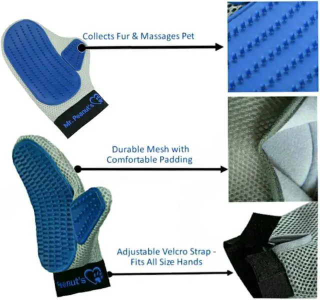 Alt view image 2 of 6 - Mr. Peanuts Pet Grooming Glove Deshedding Hair Removal Mitt with Gentle Silicone Tips, Adjustable Wrist Strap & Breathable Mesh; Perfect for Dogs, Cats, Rabbits & Small Pets