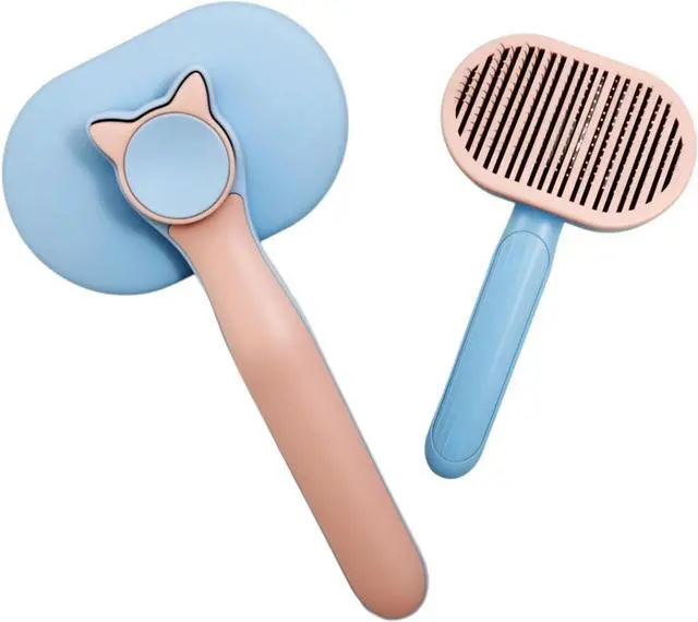 Main image of Self Cleaning Slicker Brush for Dogs and Cats | 2 in 1 Grooming Tool, Removes Loose Undercoat Tangles, Shedding Hair, Massage Bristles, Anti-Slip Handle, Long and Short Hair