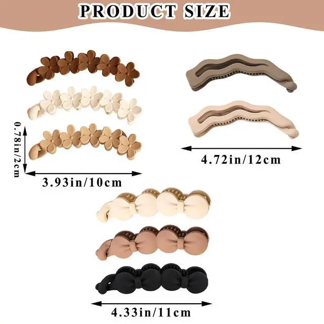Alt view image 2 of 7 - 8 Pcs Bow Banana Clips Flower Banana Hair Clip Wavy Shape Large Claw Clips Matte Strong Hold Ponytail Holder Barrettes Styling Accessories for Women Girls Thick Thin Hair