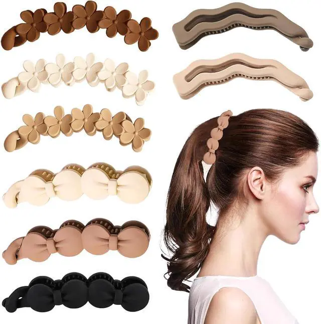 Main image of 8 Pcs Bow Banana Clips Flower Banana Hair Clip Wavy Shape Large Claw Clips Matte Strong Hold Ponytail Holder Barrettes Styling Accessories for Women Girls Thick Thin Hair