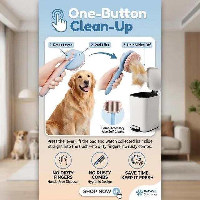 Alt view image 4 of 6 - Self Cleaning Slicker Brush for Dogs and Cats | 2 in 1 Grooming Tool, Removes Loose Undercoat Tangles, Shedding Hair, Massage Bristles, Anti-Slip Handle, Long and Short Hair