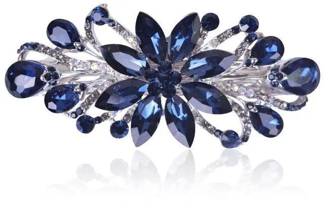 Main image of Flower Luxury Jewelry Design Hairpin Rhinestone Hair Barrette Clip for Mom (Dark Blue)