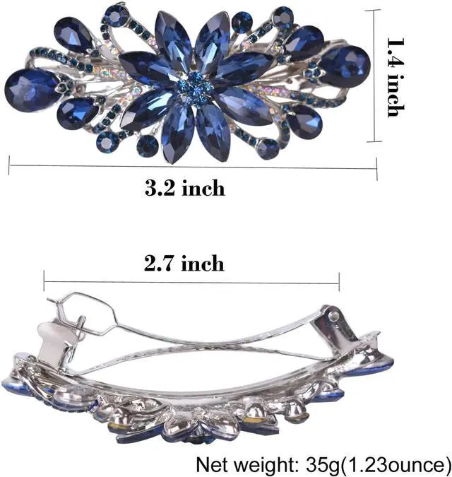 Alt view image 6 of 6 - Flower Luxury Jewelry Design Hairpin Rhinestone Hair Barrette Clip for Mom (Dark Blue)