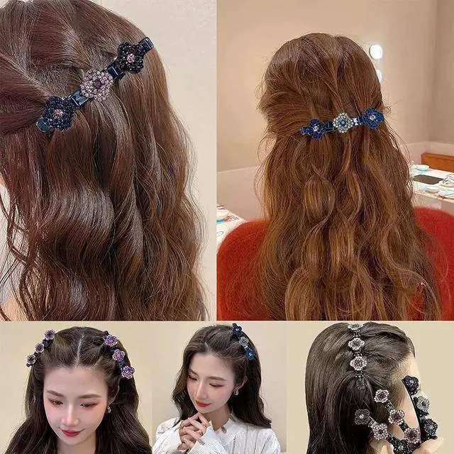 Alt view image 2 of 6 - 24 PCS Sparkling Crystal Stone Braided Hair Clips for Women Seamless Hair Ties Short Hair Clips Duckbill Clip Braided Hair Clip for Ladies and Girls Crystal Stone (12PCS+12PCS)