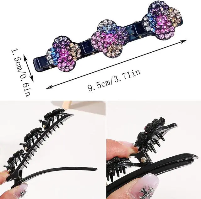 Alt view image 4 of 6 - 24 PCS Sparkling Crystal Stone Braided Hair Clips for Women Seamless Hair Ties Short Hair Clips Duckbill Clip Braided Hair Clip for Ladies and Girls Crystal Stone (12PCS+12PCS)
