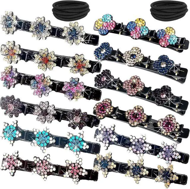 Main image of 24 PCS Sparkling Crystal Stone Braided Hair Clips for Women Seamless Hair Ties Short Hair Clips Duckbill Clip Braided Hair Clip for Ladies and Girls Crystal Stone (12PCS+12PCS)