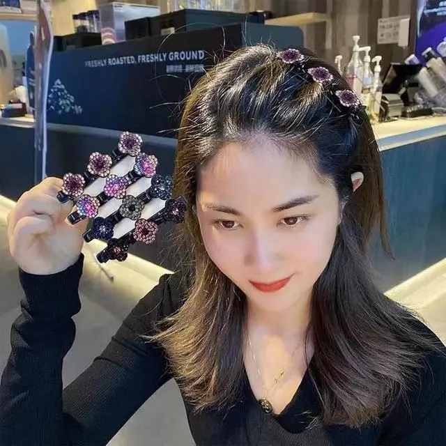 Alt view image 5 of 6 - 24 PCS Sparkling Crystal Stone Braided Hair Clips for Women Seamless Hair Ties Short Hair Clips Duckbill Clip Braided Hair Clip for Ladies and Girls Crystal Stone (12PCS+12PCS)