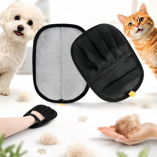 Alt view image 2 of 7 - 2-Pack Pet Hair Remover Gloves - Reusable Grooming Gloves for Dogs & Cats, Static Electricity Fur Removal Mitts for Furniture, Car, Clothing - Quick Dry Cleaning