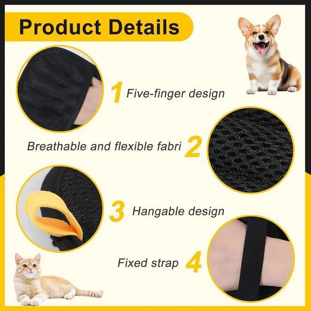 Alt view image 5 of 7 - 2-Pack Pet Hair Remover Gloves - Reusable Grooming Gloves for Dogs & Cats, Static Electricity Fur Removal Mitts for Furniture, Car, Clothing - Quick Dry Cleaning