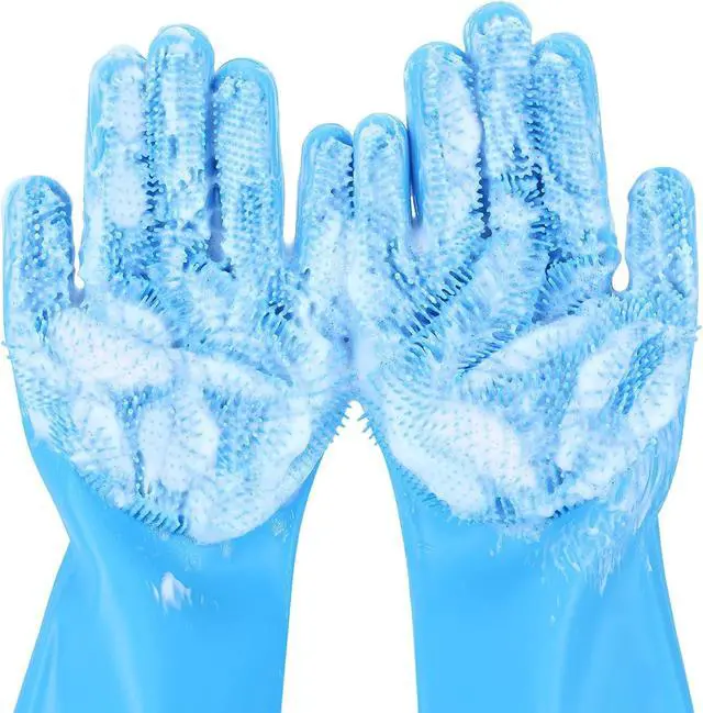 Main image of Pecute Silicone Pet Grooming Gloves for Washing Cats Dogs Bath Brush | 3,000 soft bristles, Gentle massage & deshedding, Dishwasher safe, For large/thick coats, Home/car cleaning