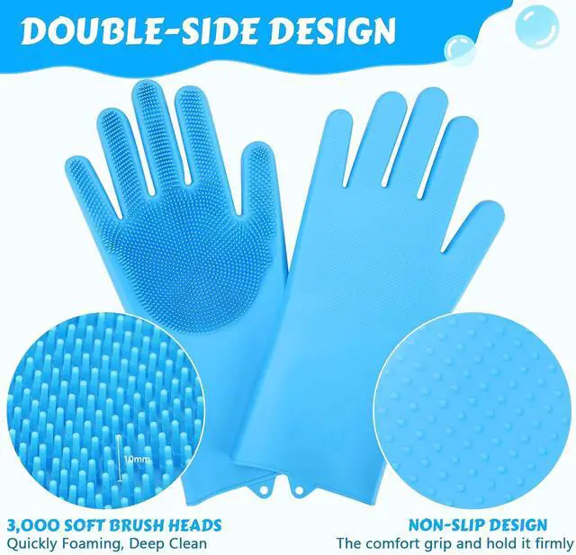 Alt view image 3 of 7 - Pecute Silicone Pet Grooming Gloves for Washing Cats Dogs Bath Brush | 3,000 soft bristles, Gentle massage & deshedding, Dishwasher safe, For large/thick coats, Home/car cleaning