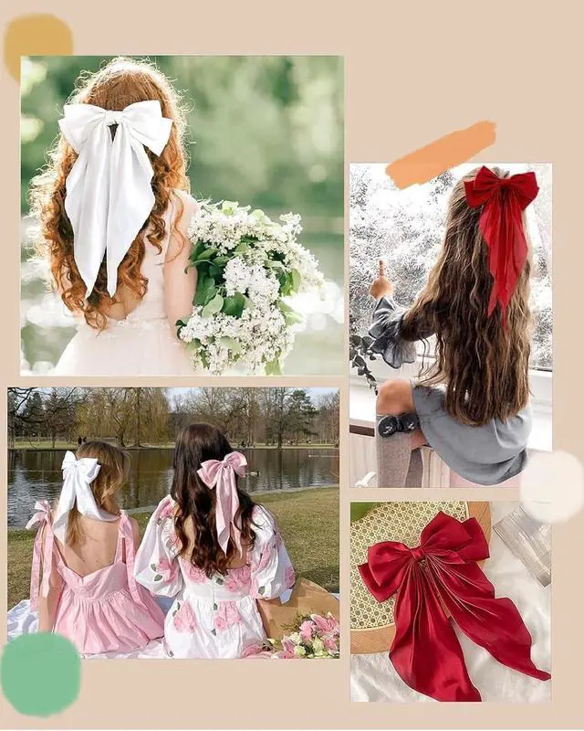 Alt view image 7 of 7 - Hair Bows for Women Girls 8 PCS Hair Ribbon Bow Hair Clips with Long Tails Vintage Hair Accessories for Women Gifts