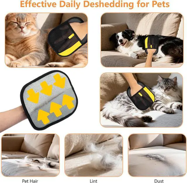 Alt view image 4 of 7 - Pet Grooming Gloves for Cats & Dogs Gentle Deshedding & Massage Brush Glove, Efficient Hair Remover with Static Adsorption, Soft Silicone Tips, Easy to Clean & Comfortable Fit