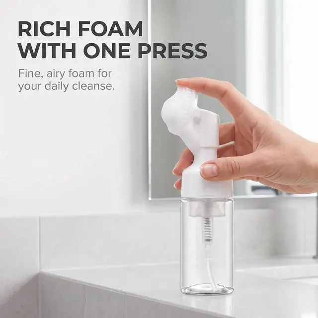 Alt view image 2 of 7 - 2 Pcs 100ml Empty Foaming Bottles Mousse Foam Bottles Facial Cleanser Foam Clear Pump with Brush Head, Refillable Cosmetic Pump Dispensers, Pump Dispensers