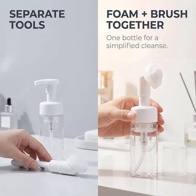 Alt view image 6 of 7 - 2 Pcs 100ml Empty Foaming Bottles Mousse Foam Bottles Facial Cleanser Foam Clear Pump with Brush Head, Refillable Cosmetic Pump Dispensers, Pump Dispensers