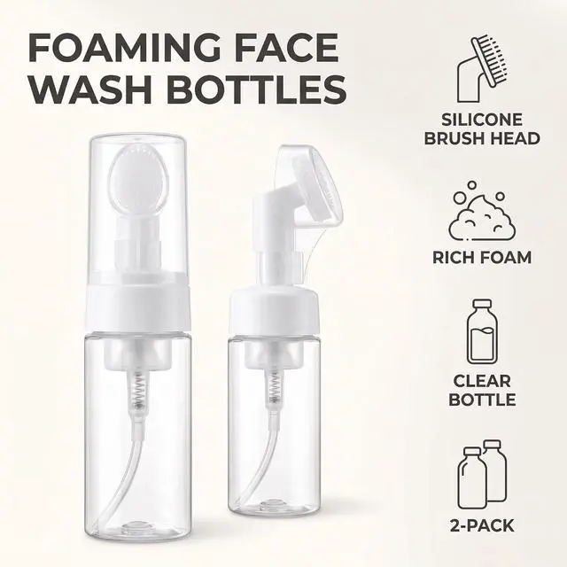 Alt view image 7 of 7 - 2 Pcs 100ml Empty Foaming Bottles Mousse Foam Bottles Facial Cleanser Foam Clear Pump with Brush Head, Refillable Cosmetic Pump Dispensers, Pump Dispensers