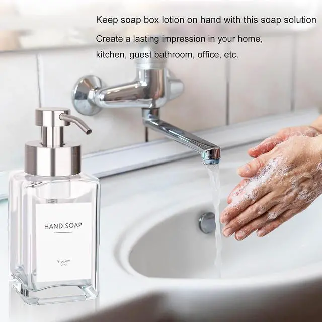 Alt view image 5 of 7 - Foaming Soap Dispenser with Stainless Steel Pump, 12oz Refillable Glass Liquid Dish Soap Bottles for Bathroom, Kitchen Sink, Home Decor