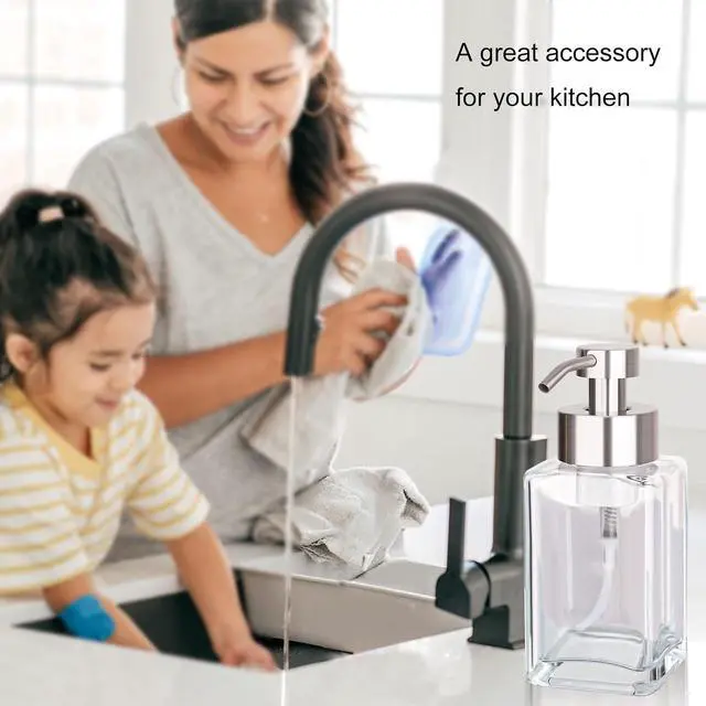 Alt view image 6 of 7 - Foaming Soap Dispenser with Stainless Steel Pump, 12oz Refillable Glass Liquid Dish Soap Bottles for Bathroom, Kitchen Sink, Home Decor