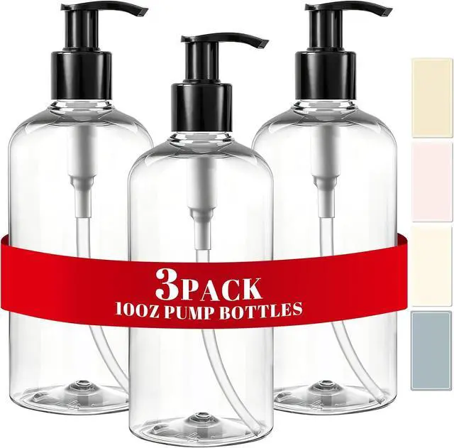 Main image of 3 Packs 10oz Clear Pump Bottle with Black Pump for Liquid Soap | Empty Shampoo and Conditioner Bottles, For Body Wash Lotion, Plastic Refillable Pump Bottle Dispenser for Travel