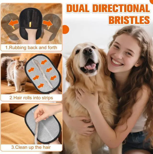 Alt view image 3 of 7 - Pet Grooming Glove for Dogs and Cats, Pet Hair Remover Glove Deshedding Brush Mitt, Gentle Massage Grooming Tool, Easy to Clean, Works on Long and Short Hair Pets for Shedding Fur Removal