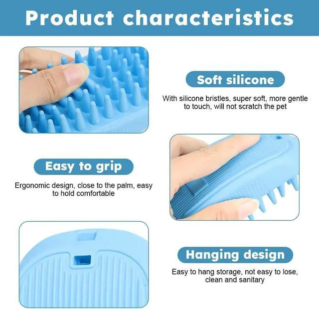 Alt view image 3 of 7 - Dog Bath Brush, Pet Silicone Shampoo Brush, Rubber Shower Wash Curry Brush, Soft Shedding Bathing Brush Removes Loose & Shed Fur, for Short Long Haired Dogs Cats Massage Comb