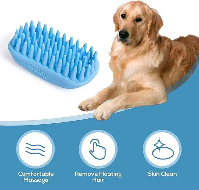 Alt view image 4 of 7 - Dog Bath Brush, Pet Silicone Shampoo Brush, Rubber Shower Wash Curry Brush, Soft Shedding Bathing Brush Removes Loose & Shed Fur, for Short Long Haired Dogs Cats Massage Comb