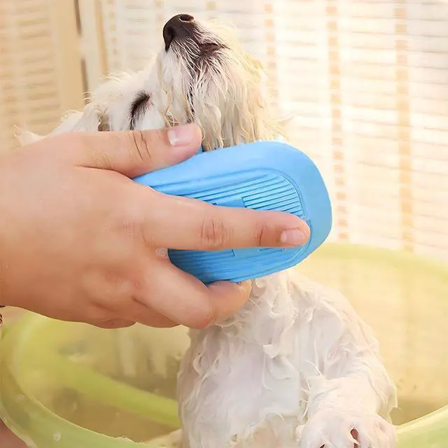 Alt view image 5 of 7 - Dog Bath Brush, Pet Silicone Shampoo Brush, Rubber Shower Wash Curry Brush, Soft Shedding Bathing Brush Removes Loose & Shed Fur, for Short Long Haired Dogs Cats Massage Comb