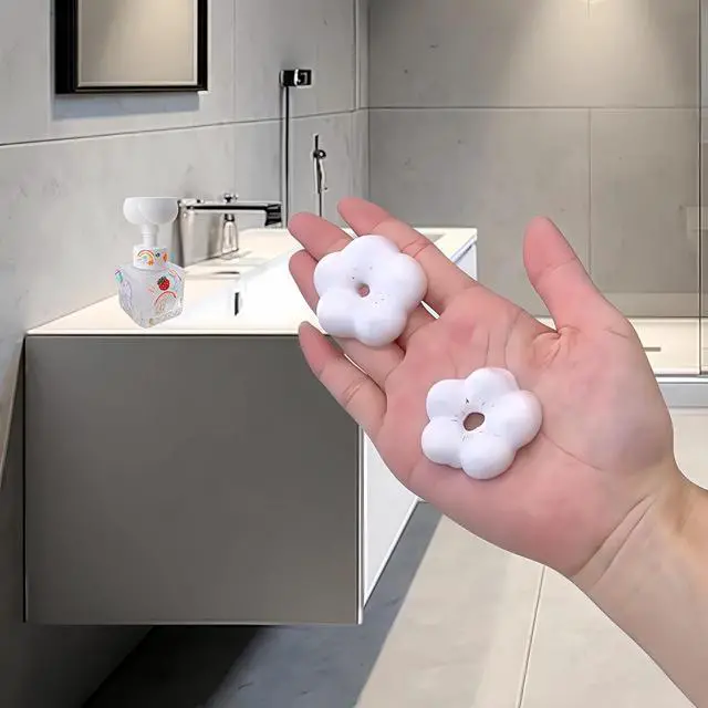 Alt view image 5 of 6 - Flower Foaming 250ml Plastic Soap Dispenser Pump Bottle for Hand Soap | Transparent flower foaming pump bottle with cute stickers. Perfect for kids bathroom, kitchen, shampoo and hand soap