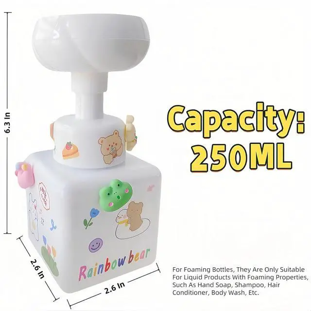 Alt view image 4 of 6 - Flower Foaming 250ml Plastic Soap Dispenser Pump Bottle for Hand Soap | Transparent flower foaming pump bottle with cute stickers. Perfect for kids bathroom, kitchen, shampoo and hand soap