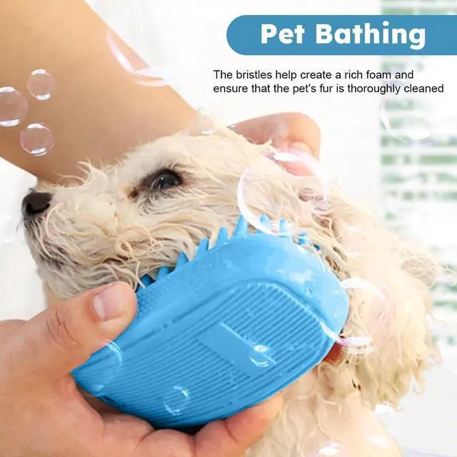 Alt view image 6 of 7 - Dog Bath Brush, Pet Silicone Shampoo Brush, Rubber Shower Wash Curry Brush, Soft Shedding Bathing Brush Removes Loose & Shed Fur, for Short Long Haired Dogs Cats Massage Comb