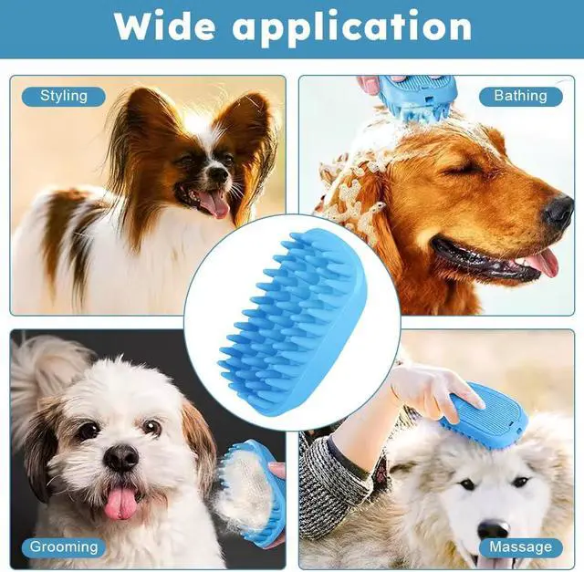 Alt view image 7 of 7 - Dog Bath Brush, Pet Silicone Shampoo Brush, Rubber Shower Wash Curry Brush, Soft Shedding Bathing Brush Removes Loose & Shed Fur, for Short Long Haired Dogs Cats Massage Comb