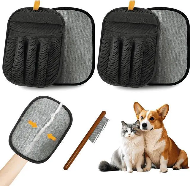 Main image of Pet Hair Removal Glove for Dogs & Cats, 2026 Newly Upgraded Five-Finger Electrostatic Pet Hair Gloves, Pet Hair Remover Tool for Clothing, Couch, Carpet, Car Seat2 Pack Black