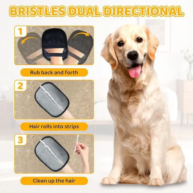 Alt view image 3 of 7 - Pet Hair Removal Glove for Dogs & Cats, 2026 Newly Upgraded Five-Finger Electrostatic Pet Hair Gloves, Pet Hair Remover Tool for Clothing, Couch, Carpet, Car Seat2 Pack Black